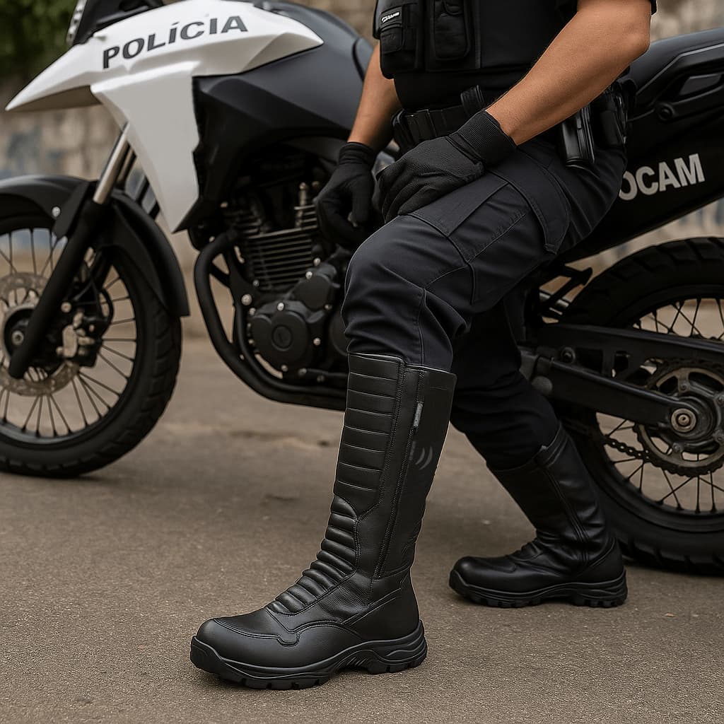 Bota Longa de Segurança para ROCAM Motociclistas Profissionais de Risco Conforto e Durabilidade