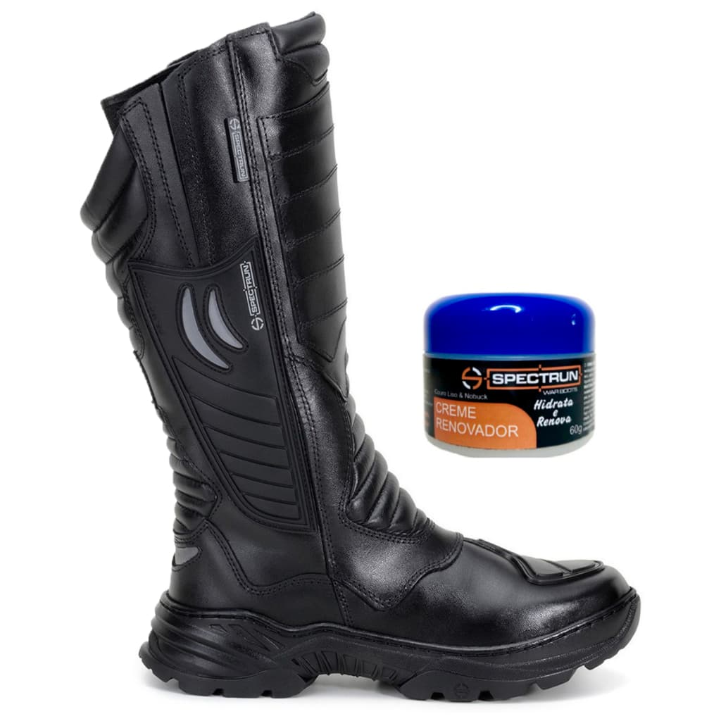 kit Bota Longa de Segurança para ROCAM + creme para couro Motociclistas  Conforto e Durabilidade