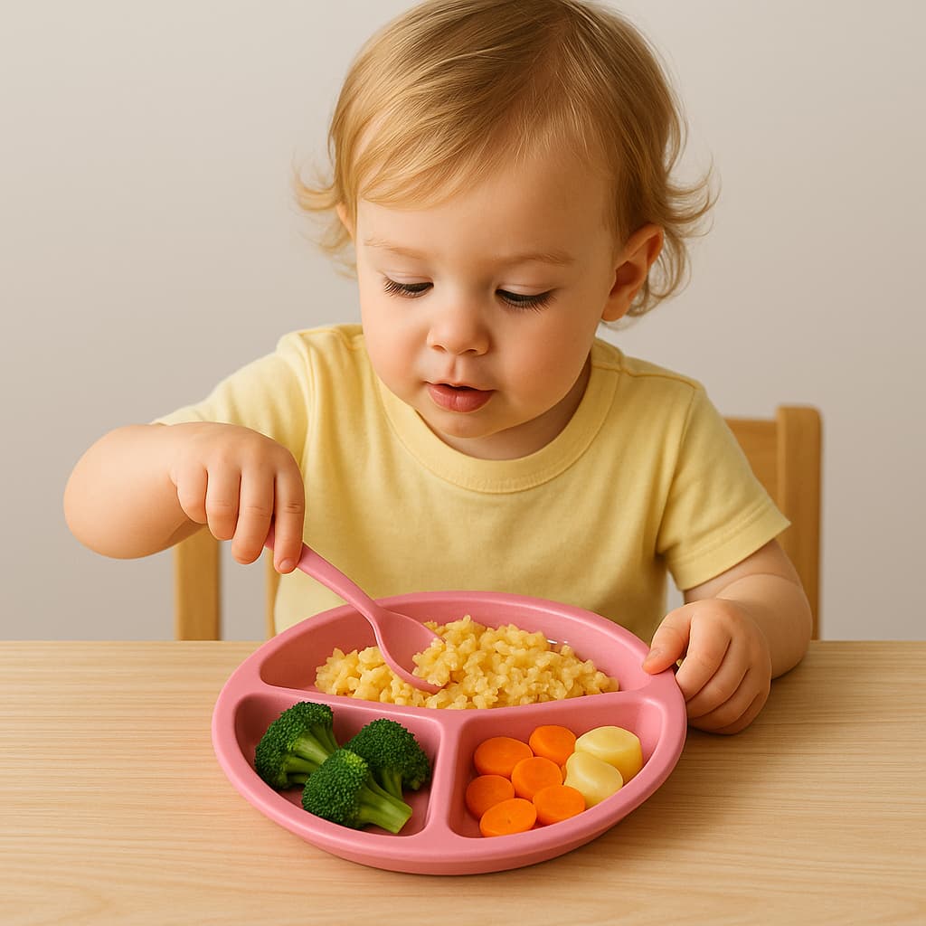 kit Prato Infantil Rosa 3 Divisórias Com Colher – Plástico Resistente Para Alimentação