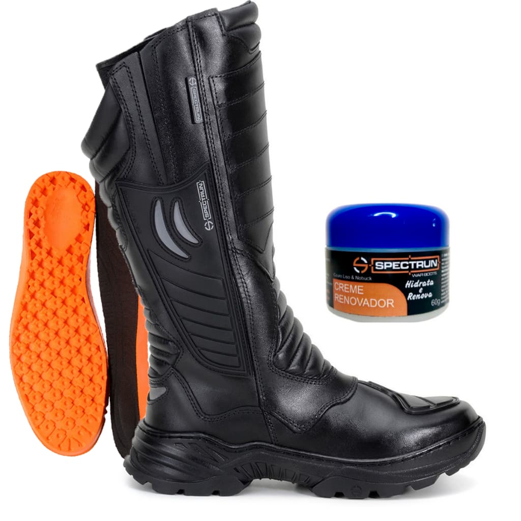 kit Bota Longa de Segurança ROCAM  + creme e palmilha ortopedica Motociclistas  Conforto e Durabilidade