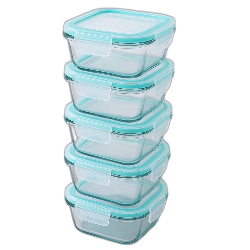 Conjunto 5 Pote de Vidro Hermético Marmita 500ml Tampa Quadrado Vedação Silicone
