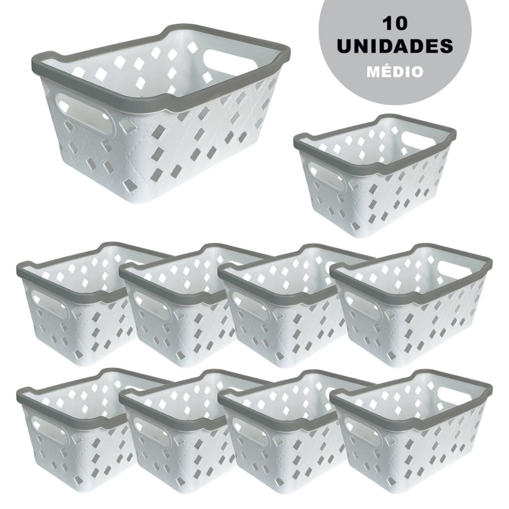 Kit 10 Cestos Organizador Médio Multiuso - Cestinha Organizadora 4,5L com Alça Cozinha e Quarto