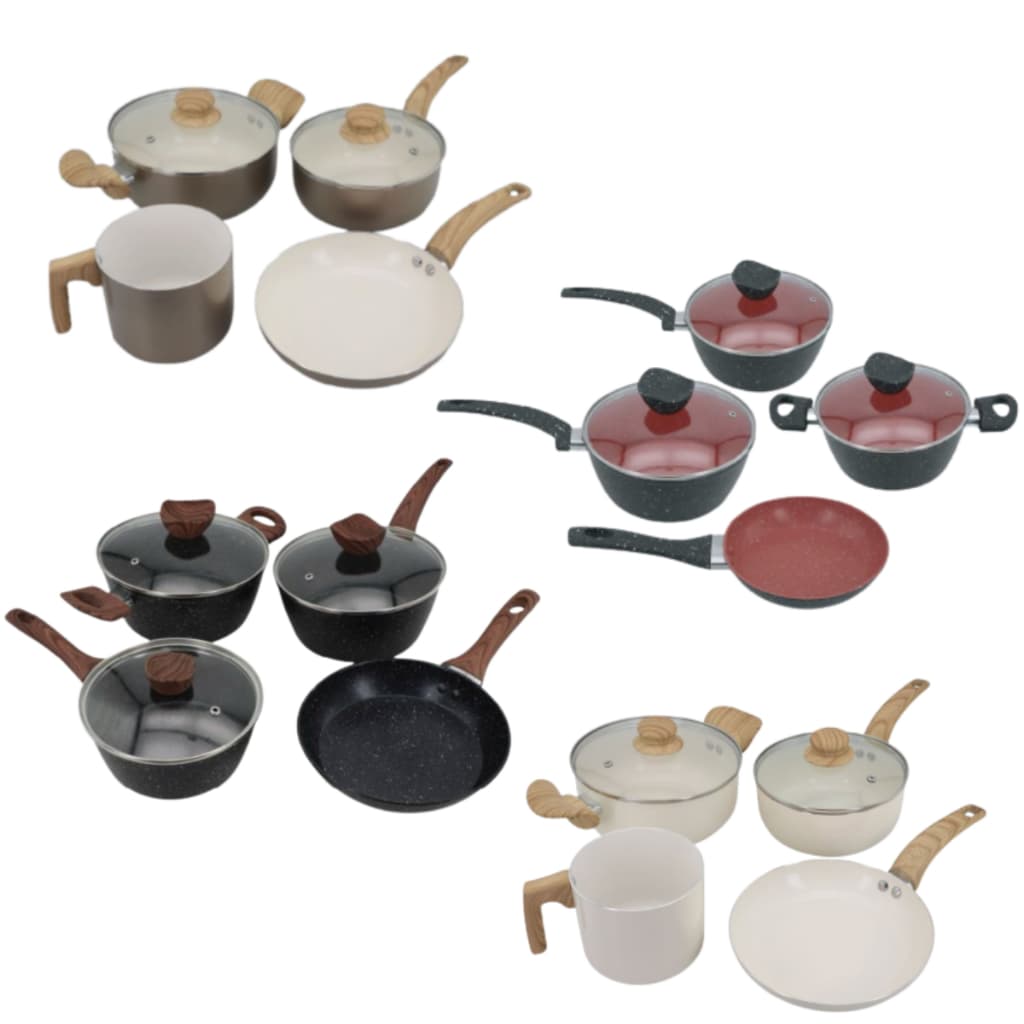 Conjunto Panelas Antiaderente com Tampa de Vidro 04 peças - Preto e Vermelho; Vanilla; Preto; Gold;