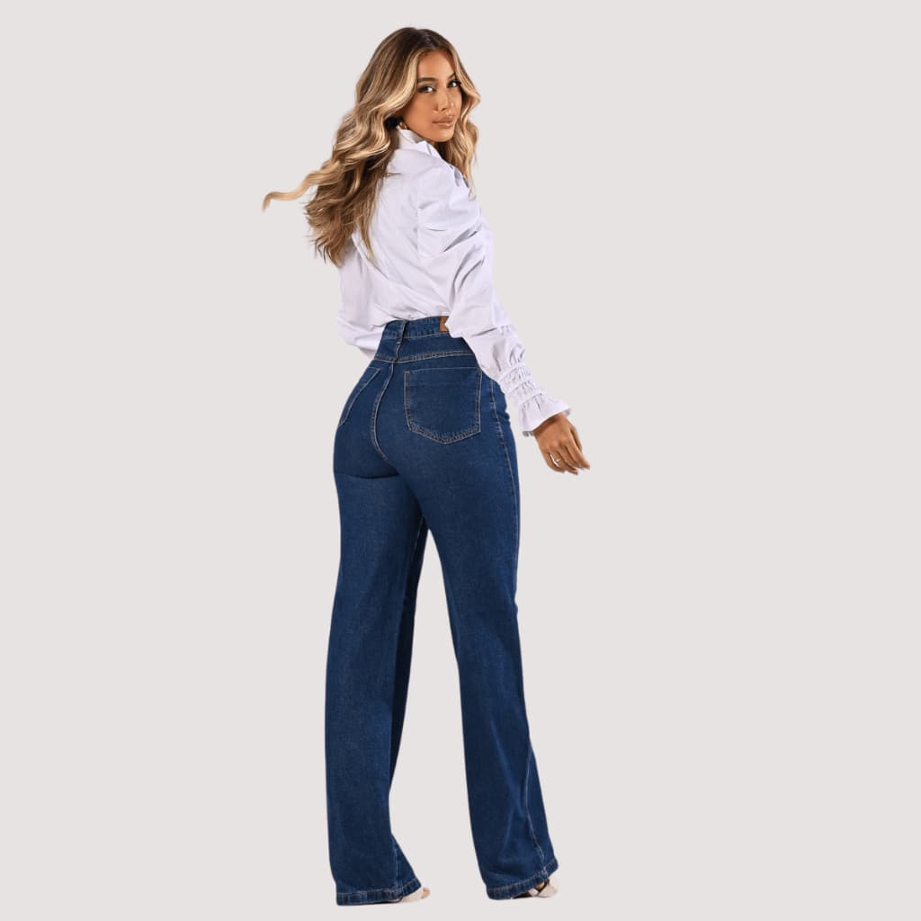 Calça Jeans Feminia Wide Leg Cintura Alta 100% Algodão Sem Elastano