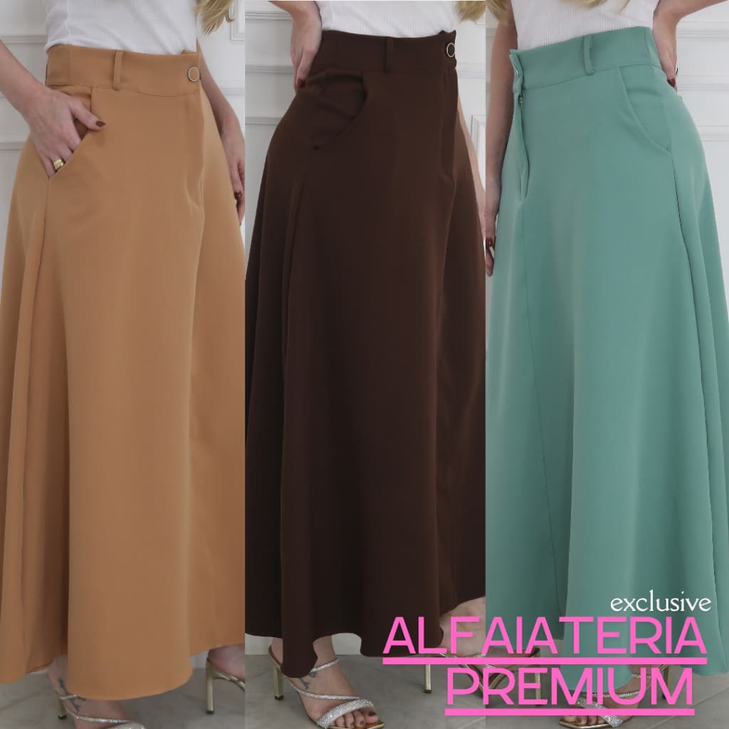 Saia Longa Feminina Alfaiataria Com Bolso Cintura Alta Moda Evangélica Casual Básica Inverno