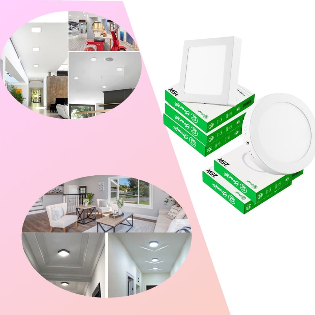 kit 10 Painel Led 12w 18w 25w Branco Frio Quente Neutro Plafon Quadrado Redondo Sobrepor Embutir 7SEVEN