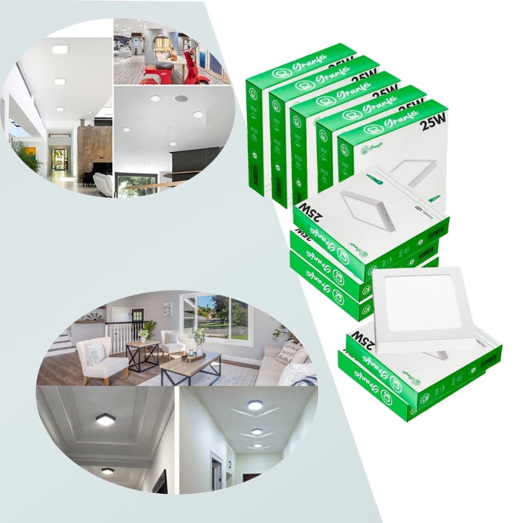 kit 5 Painel Led 12w 18w 25w Branco Frio Quente Neutro Quadrado Redondo Sobrepor Embutir Plafon 7SEVEN