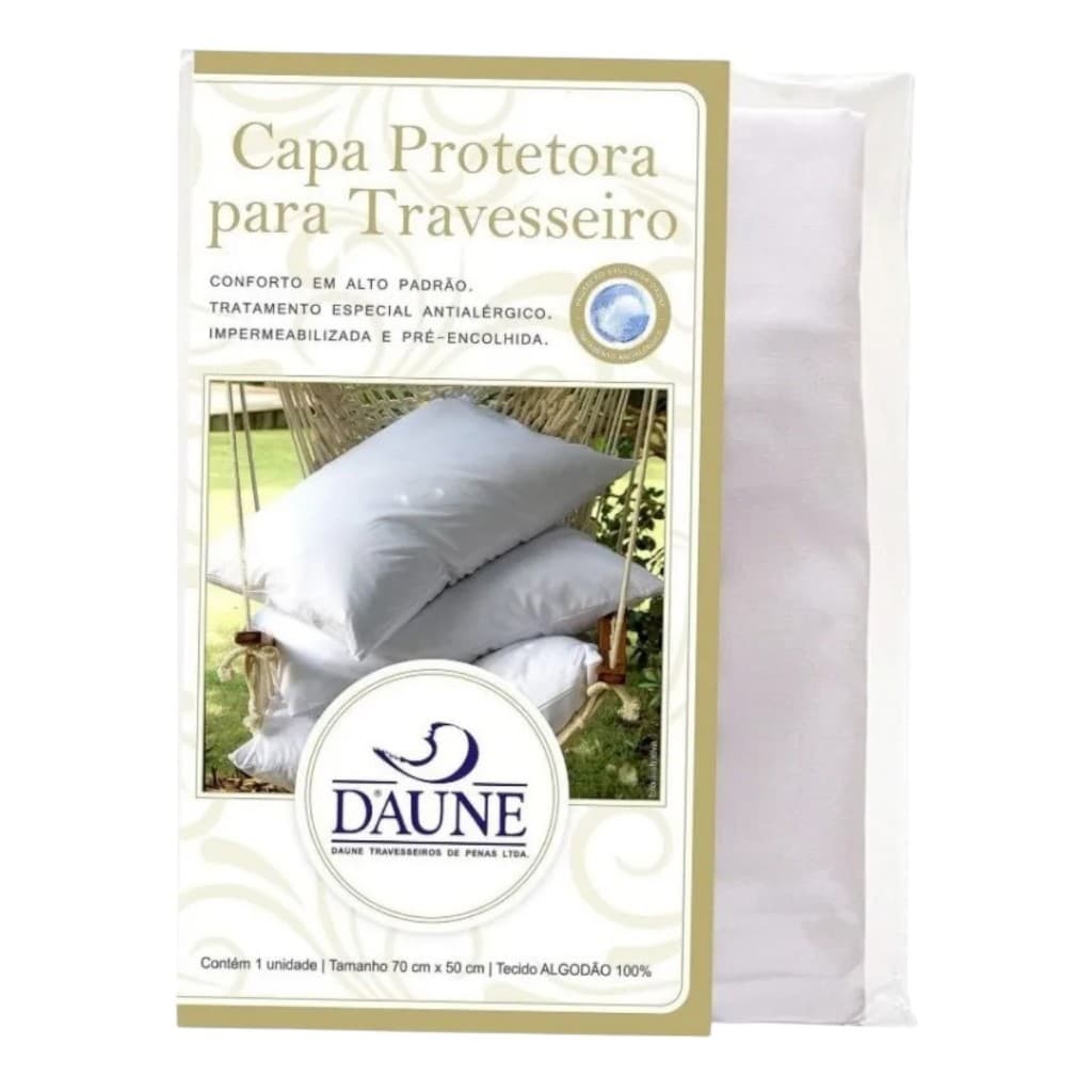 Kit Capas Protetoras de Travesseiro 100% Algodão Impermeáveis De Luxo Percal 233 Fios Daune 50x70cm
