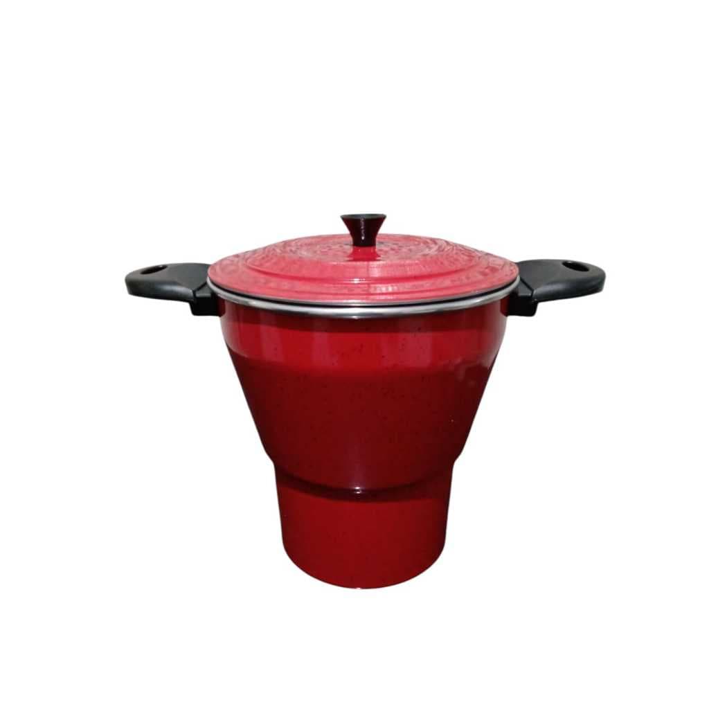 Cuscuzeiro Nordestino Tradicional de Alumínio Preto e Vermelho - Panela para cuscuz - n18