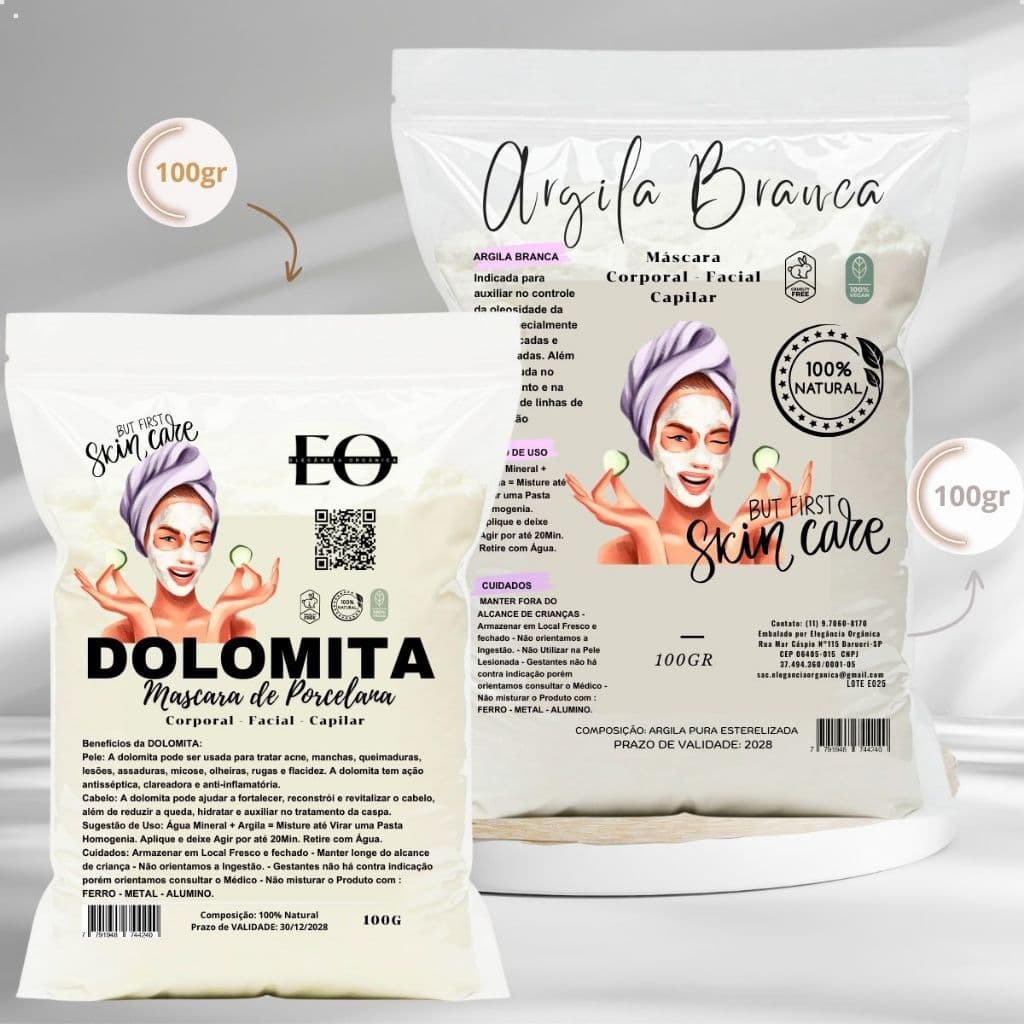 kIT SkinCare Dolomita Mascara Porcelana+ Mascara Facial Corporal Argila 100% Pura Natural But First