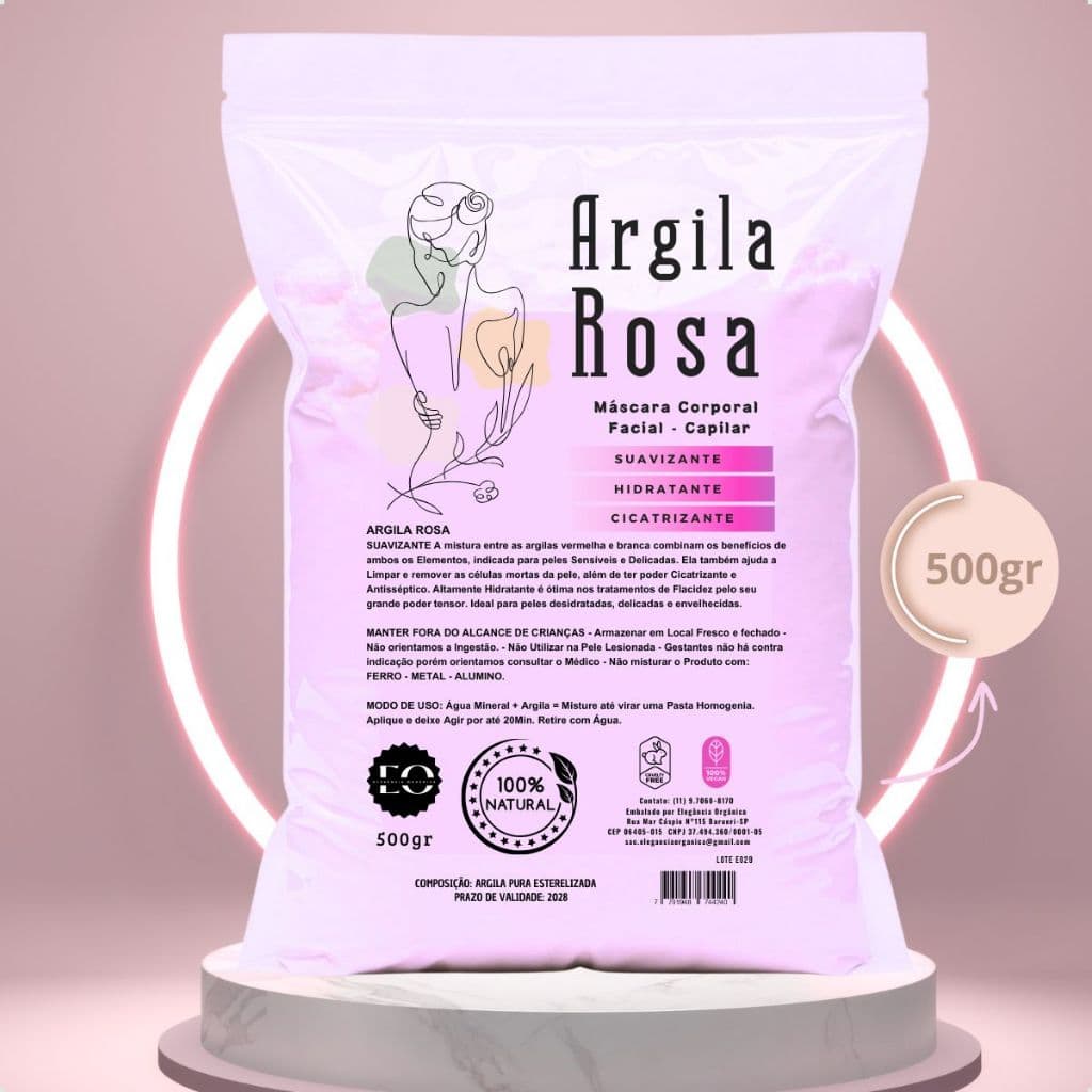 Skin Care Mascara Facial Argila Rosa 500g Hidratante Corporal Capilar 100% Natural Organica