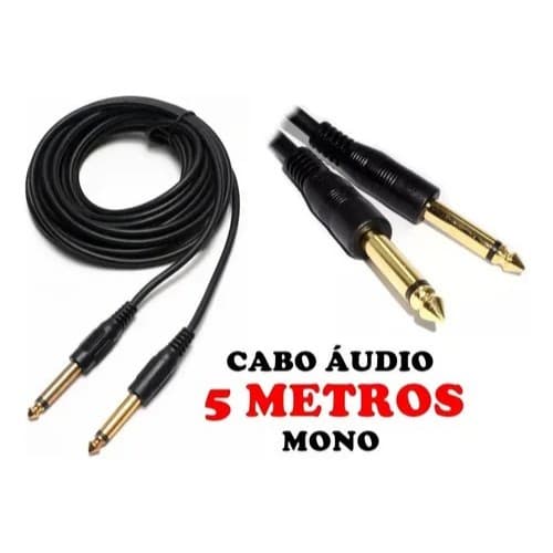 Cabo de Audio Guitarra Violão Baixo P10 x P10 Mono Preto 5m p10 p10