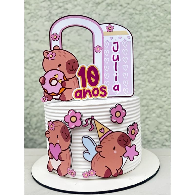 Topo de bolo decoração tema Capivara Fofa - Nome e Idade Personalizados - Topper