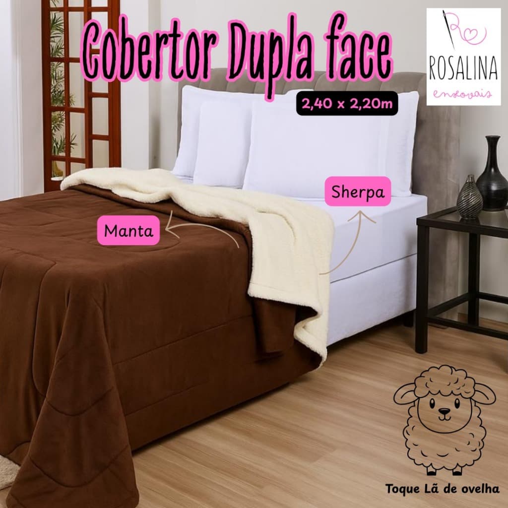 Coberdrom Edredom Queen Sherpa Manta Cobertor 2,40 m x 2,20 m  - Várias Cores