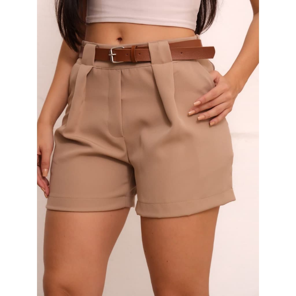 SHORT ALFAIATARIA FEMENINO VIRGULA DIA ADIA CINTURA ALTA COM BOLSO SOCIAL ACOMPANHA CINTO