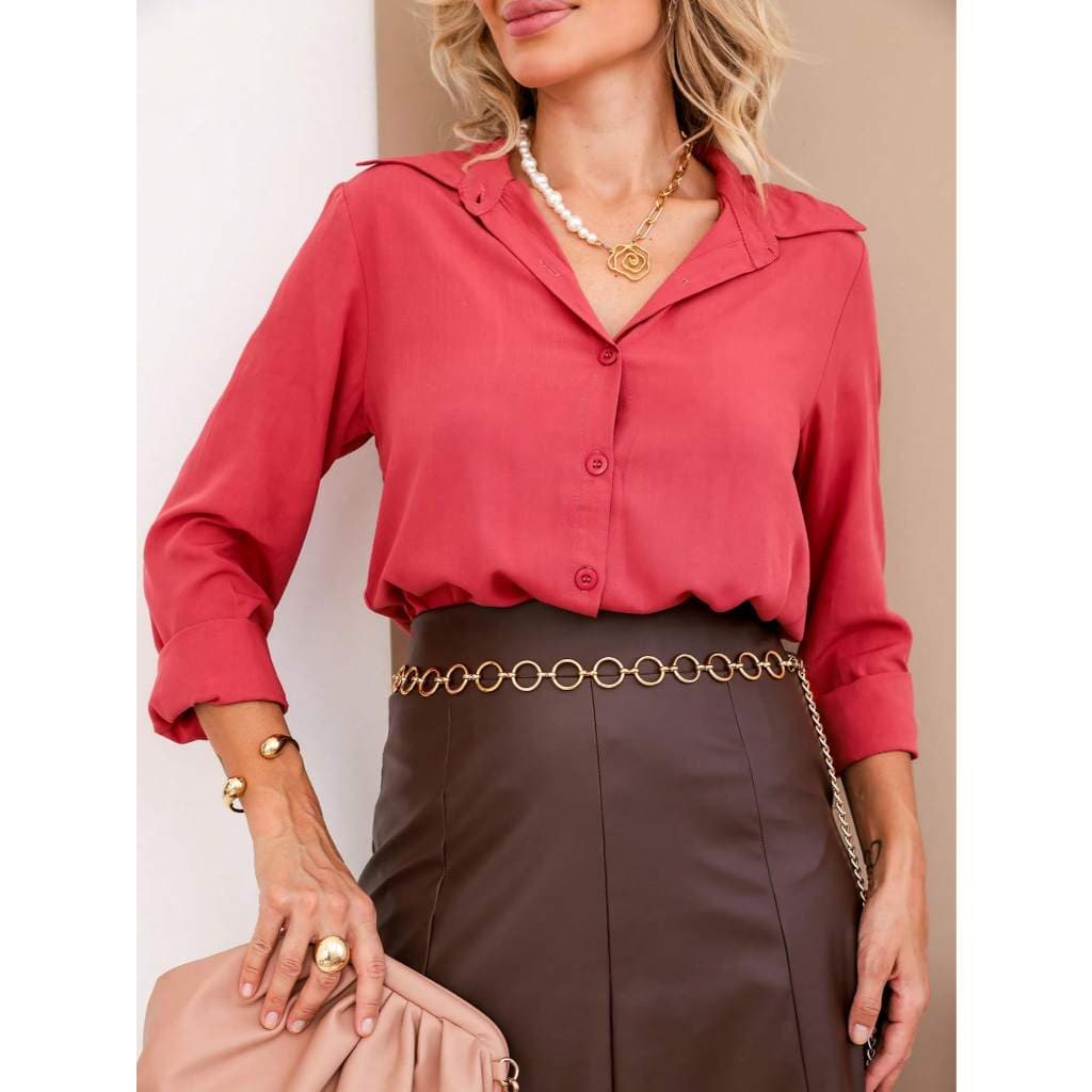 Camisa Feminina de Viscolinho com Abertura de Botões e Punhos Funcionais Casual Elegante Versátil