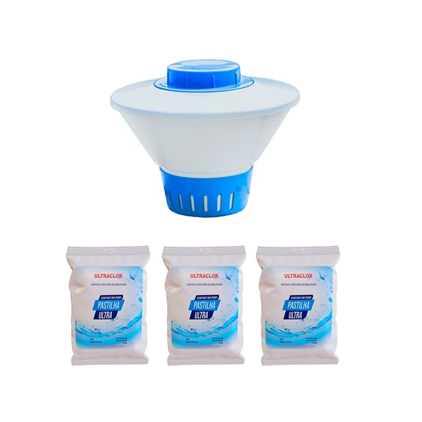 Clorador Margarida Flutuante + 3 Pastilha Clorofacil Tratamento de Bactérias Manutenção de Limpeza e Desinfetação