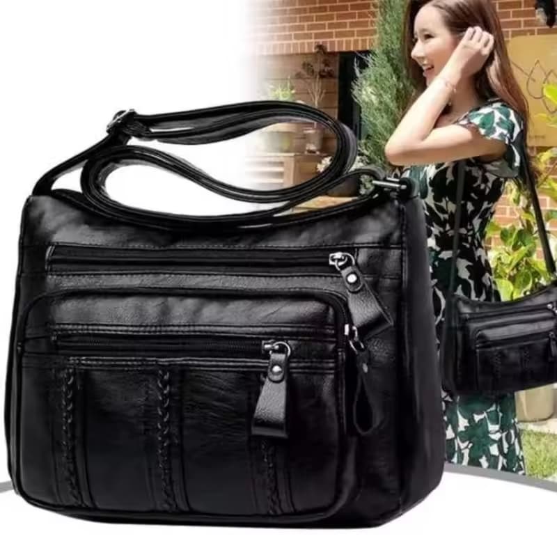 Bolsa Transversal Casual Média Couro Preta Com Forro