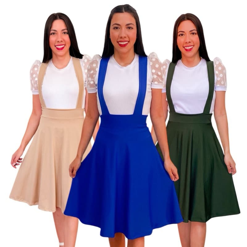 Salopete Adulta SOB ENCOMENDA!! Godê Saia Rodada com Suspensório Vestido Feminino Midi Moda Evangélica