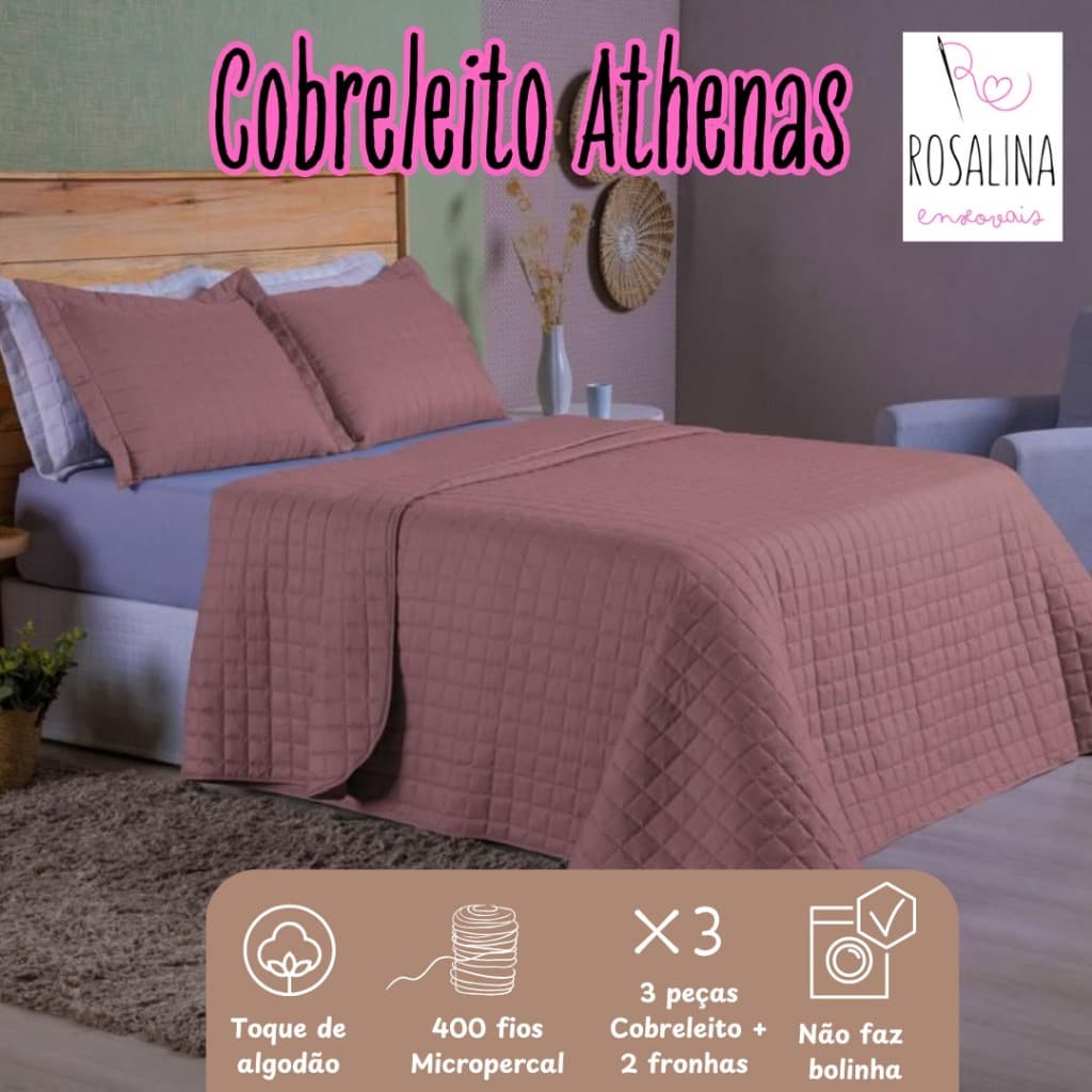 Cobre Leito ATHENAS - 3 Peças Casal Queen Dupla Face 400 FIOS - Micropercal Cobertor