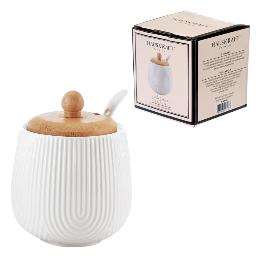 Açucareiro Com Colher De Cerâmica E Tampa Bambu Oasis 360ml