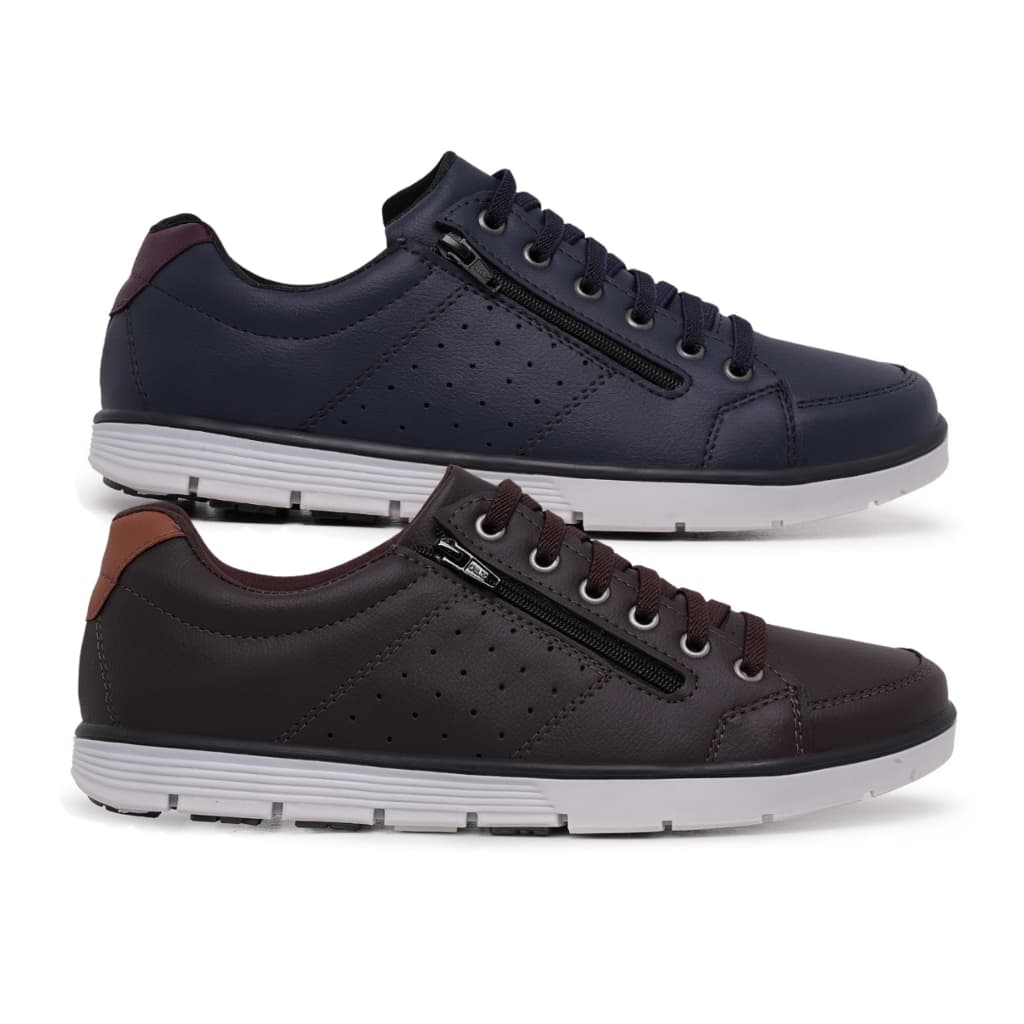 Kit 2 Sapatênis Casual Social Conforto com  Zíper e Cadarço
