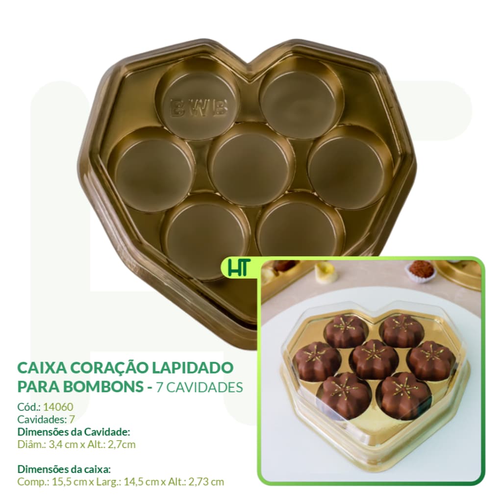 Caixa para 7 bombons Coração Lapidado BWB - DOURADO 14060 - LANÇAMENTO 2025