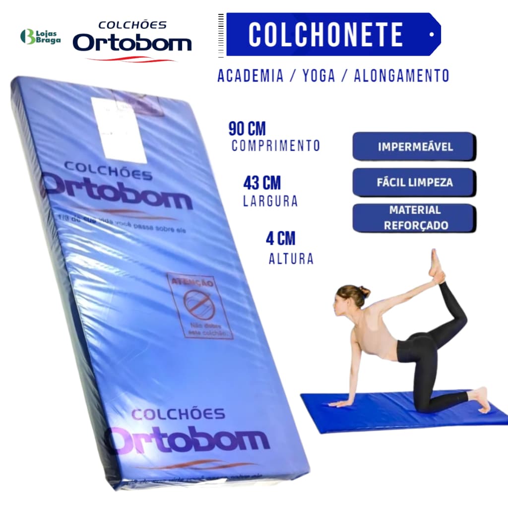 Colchonete Academia Ortobom Impermeável Espuma D20  Maca de Resgate Lavável Yoga Exercícios Pilates