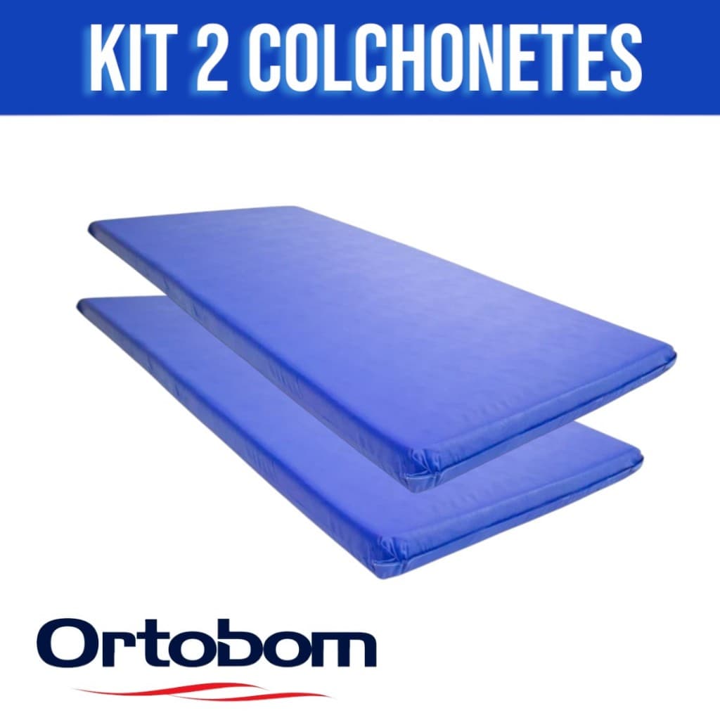 Kit 2 Colchonetes Ortobom para Academia Espuma Durável 90x40cm Lavável Tapete Yoga Impermeável Azul