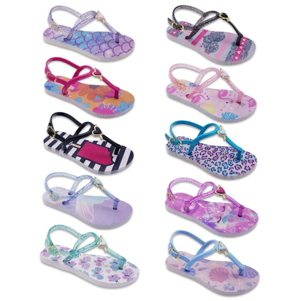 Kit 10 Pares Sandália Infantil Feminina Rasteira Rasteirinha Criança Menina Estampado Revenda K59