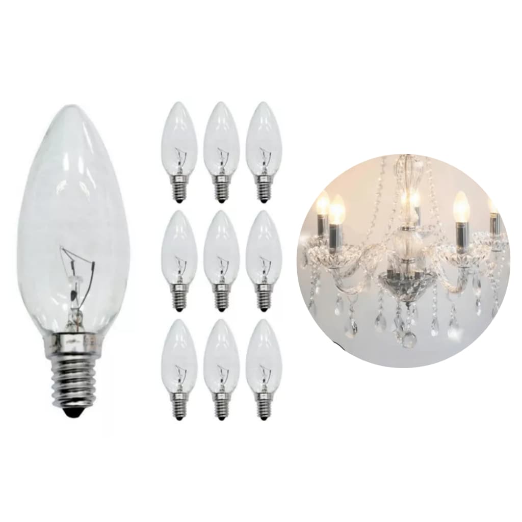 10 Lâmpadas Vela Clara 40w Dimer E14 Taschibra 127V