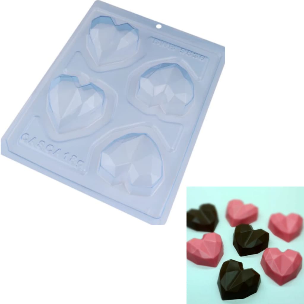 2 a 5 Formas Molde Coração Lapidado Cod 9836 BWB Forminha 3 Partes Casquinha Chocolate Trufa Bombom