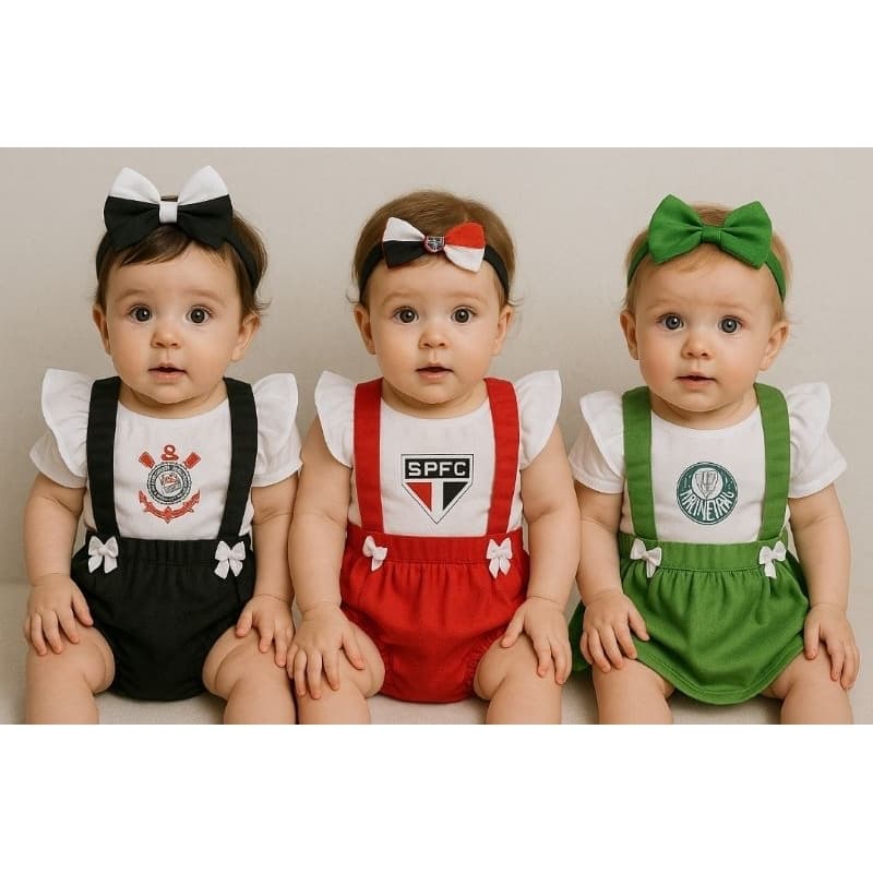 Romper / Vestido Temático De Time Corinthians Santos Palmeiras Sao paulo Temático Mesversário Body Vestidinho Bebê