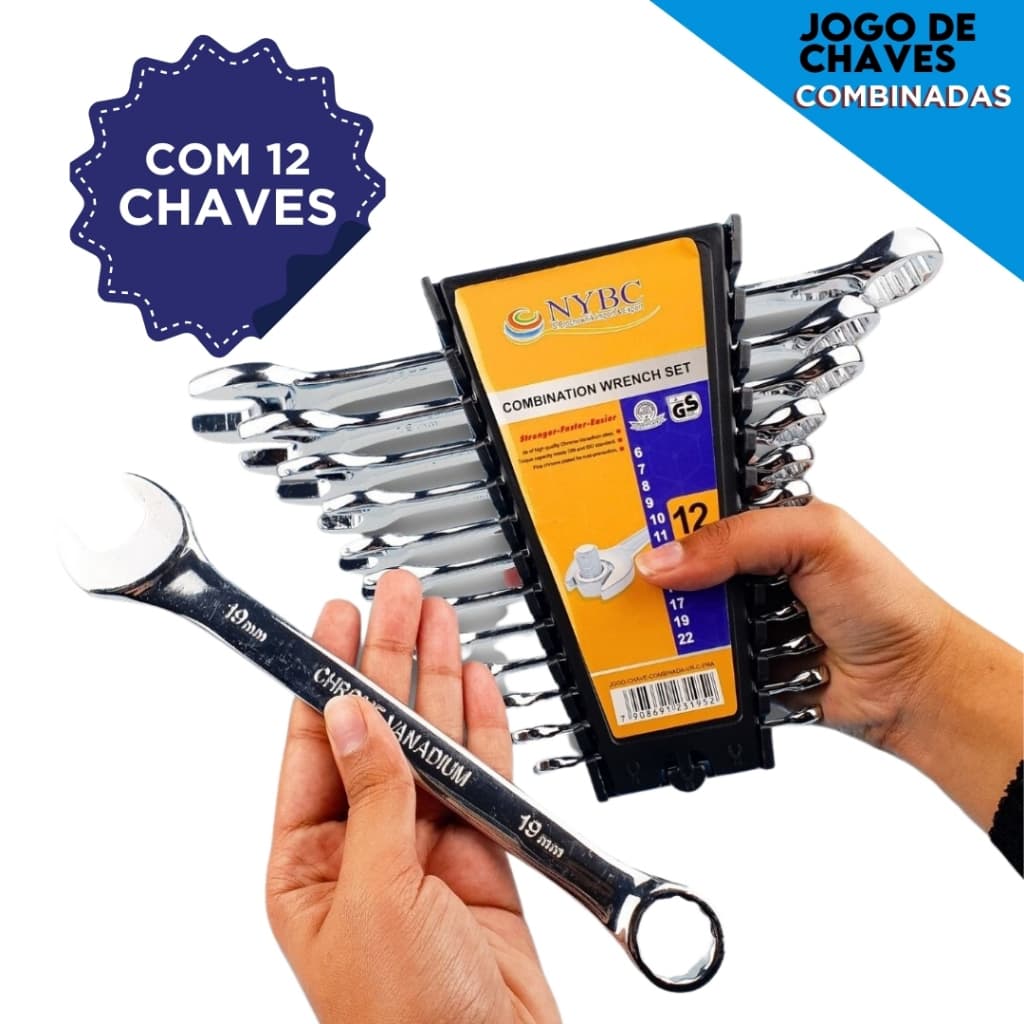 Jogo de 12 Chaves Combinadas – Boca e Estrela em Aço Reforçado | Uso Profissional e Automotivo - SH