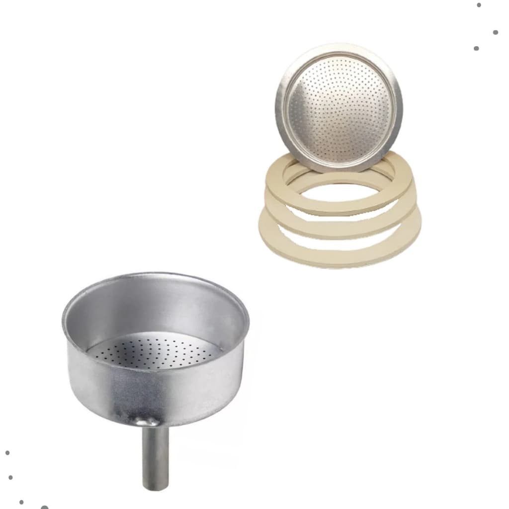 Kit Reparo Funil Filtro E Borrachas Para Cafeteira Italiana / Moka De Alumínio
