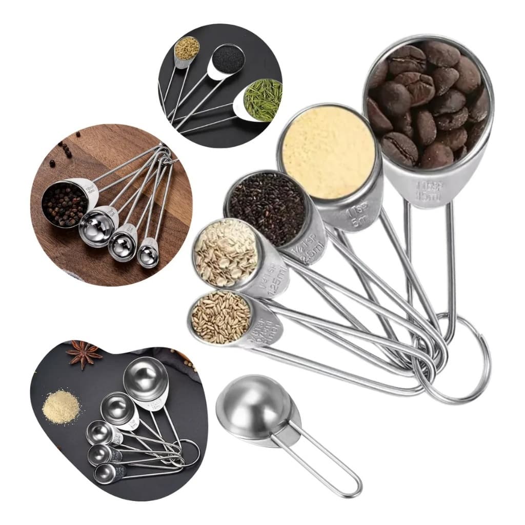 Kit 5 Colheres Medidoras Medidor De Cozinha Em Aço Inox Kehome