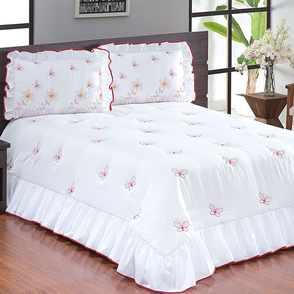 Colcha Casal Queen Coleção Borboletas 03 Peças - Decoração