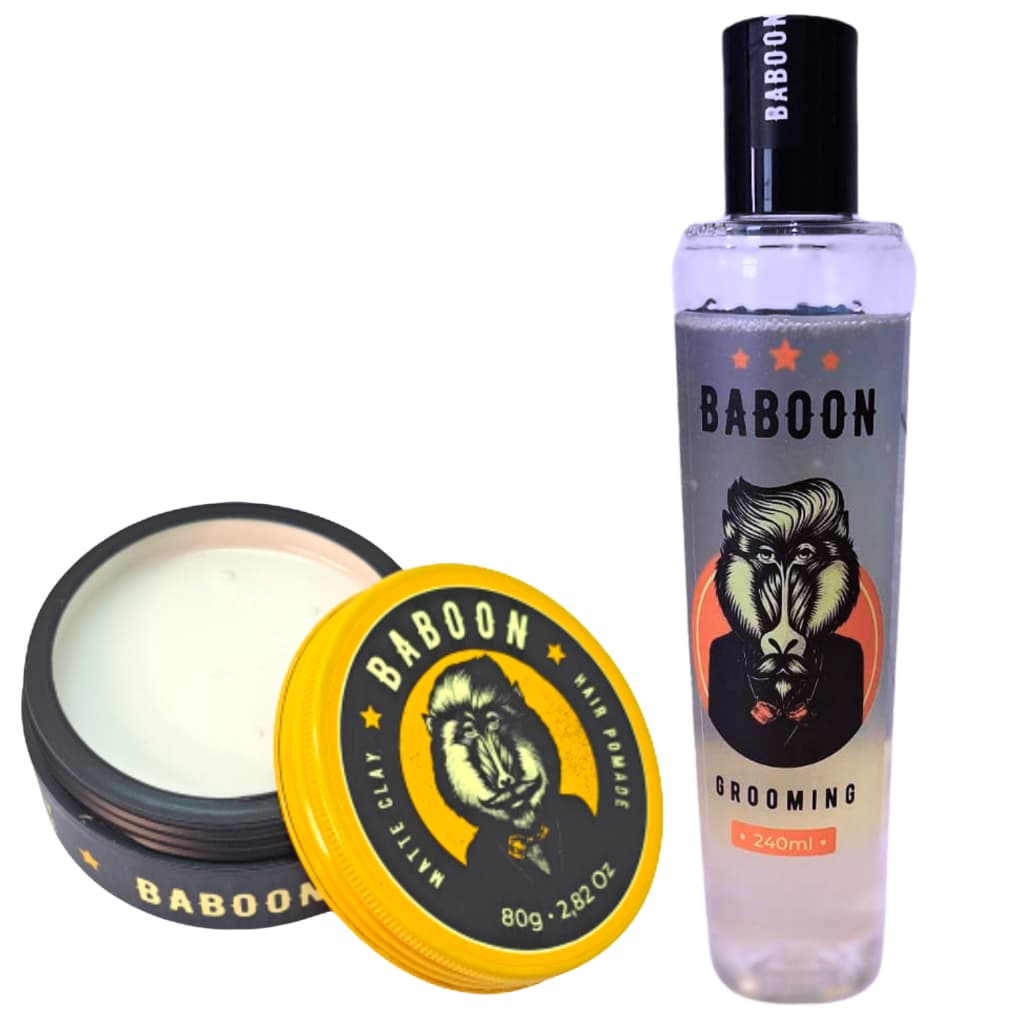 KIT GROOMING E POMADA MODELADORA MATTE CREAM BABOON FINALIZAÇÃO PENTEADO FIXAÇÃO