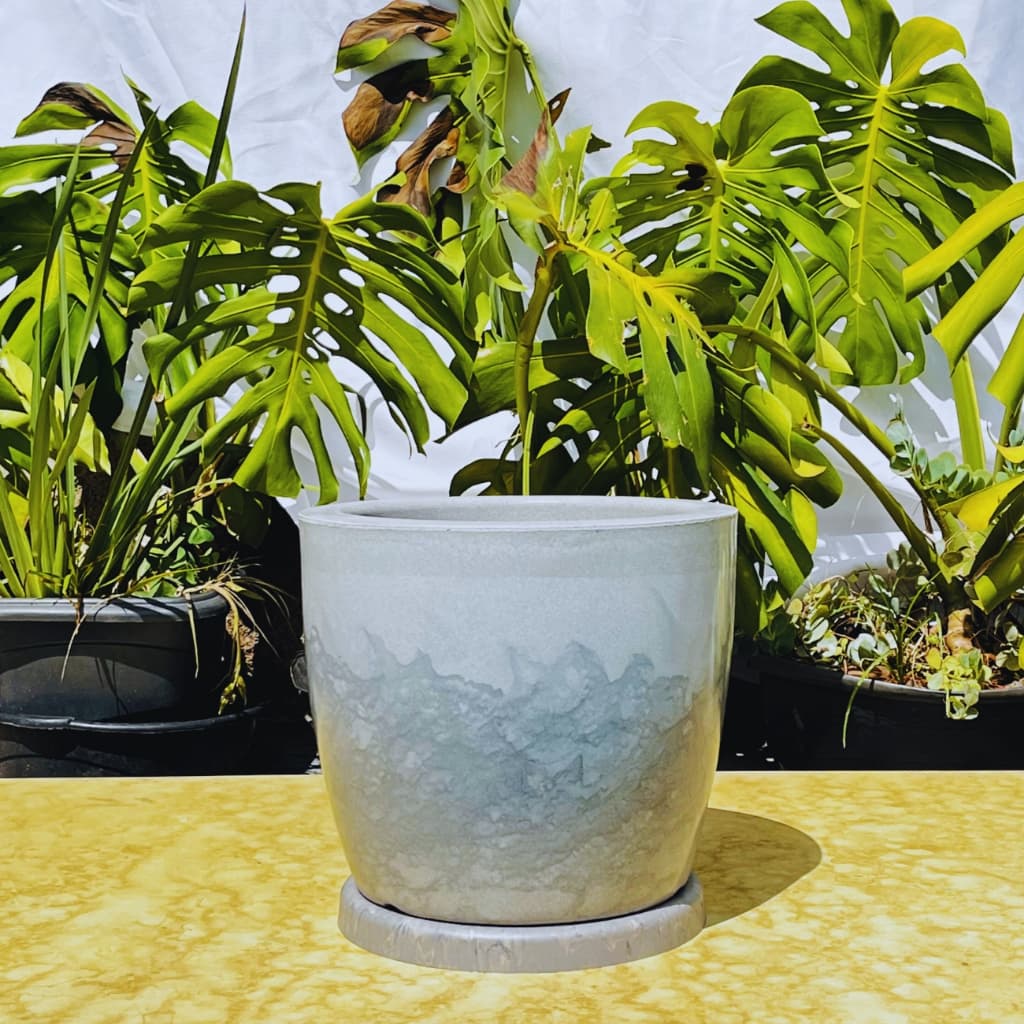 Vaso de Planta Decorativo Bojo Redondo Marmorizado Liso Polietileno Luxo 29x28  P, acompanha prato coletor - SANTA PALHA