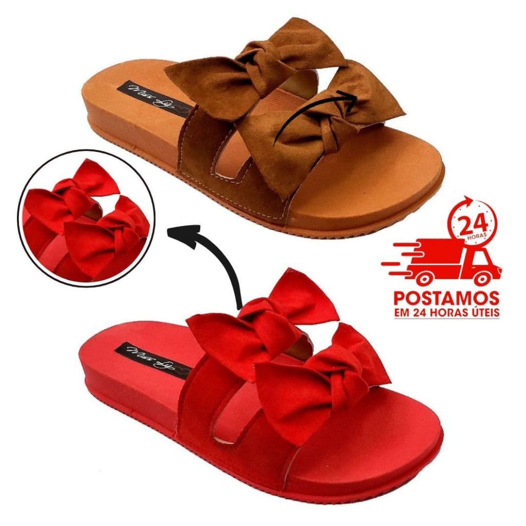 Kit 2 Pares Chinelo Feminino Sandália Slide Pala Dois Laços Promoção