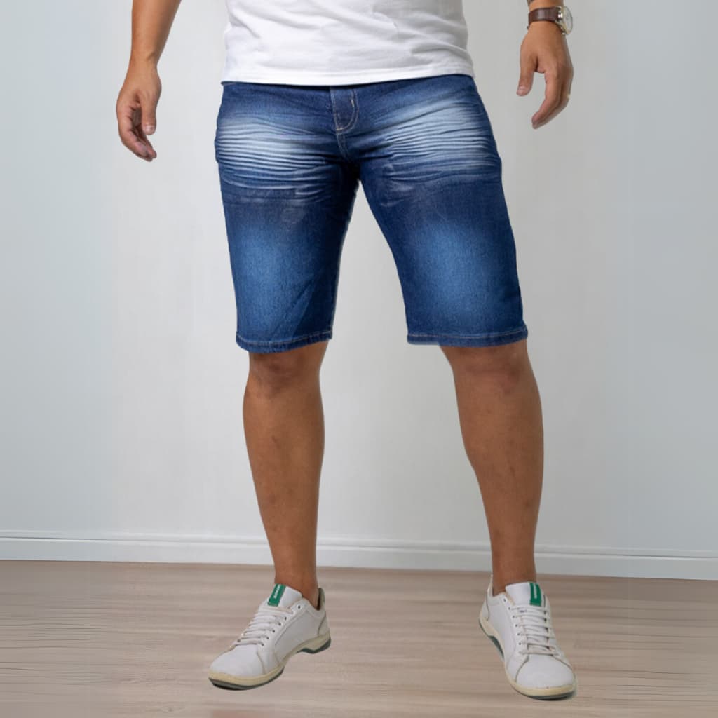 Shorts Jeans Masculino Azul Amassadinho e USED Lycra Elastano Premium - Bermuda Masculina Estilosa