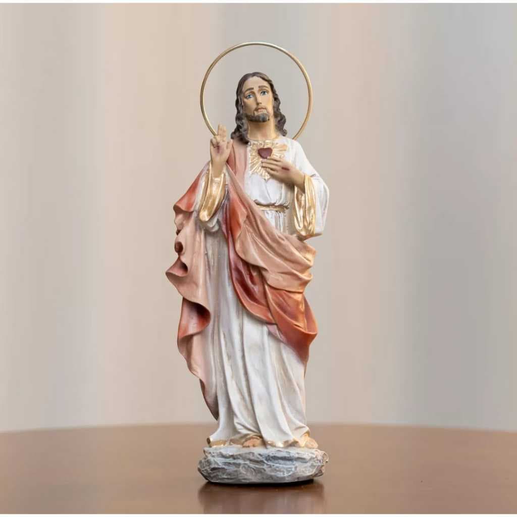 Imagem Sagrado Coração De Jesus Resina 25 Cm Com Auréola Barroco