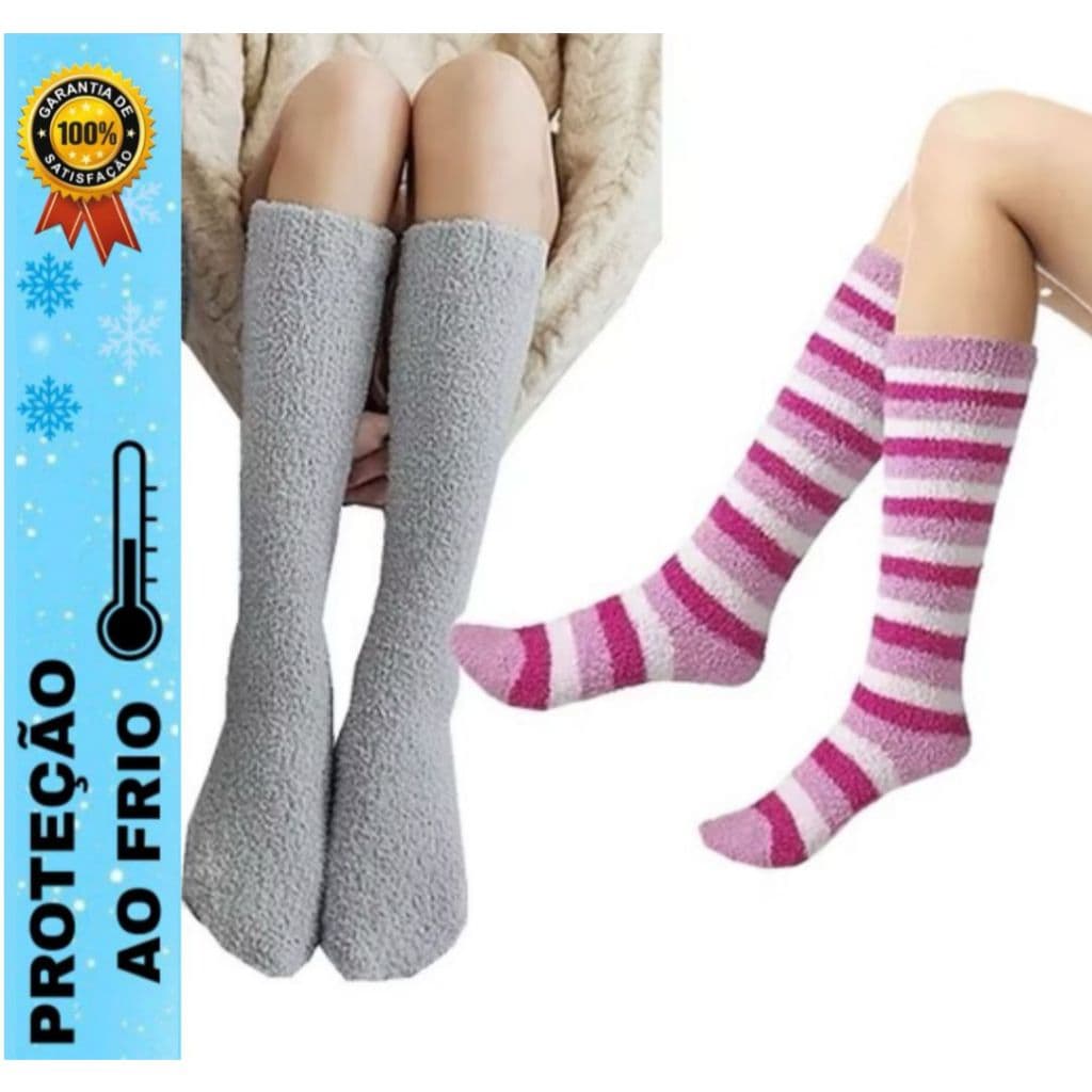 Meia Longa Peluciada Felpuda Inverno Tamanho Único