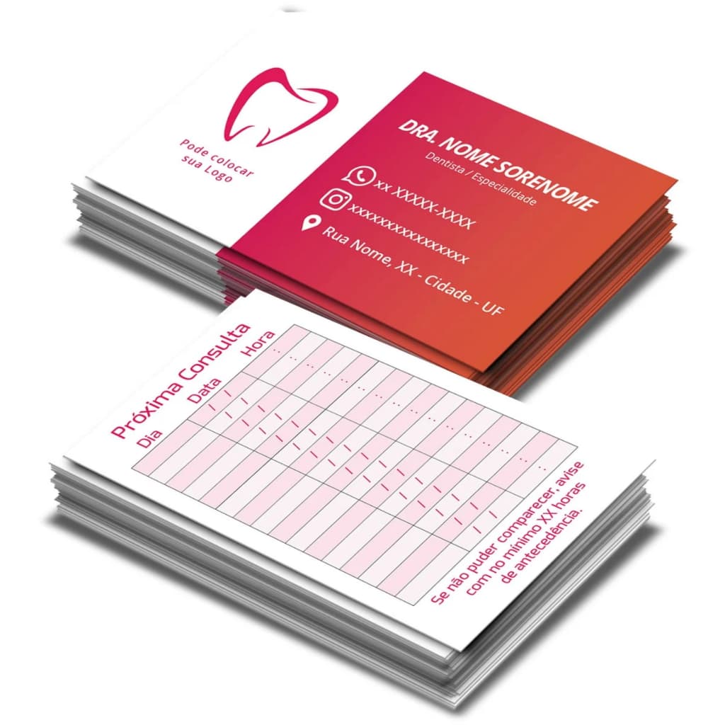 Cartão Agendamento Consulta Dentista cupom de retorno cartão proxima consulta dentista ou demais profissão