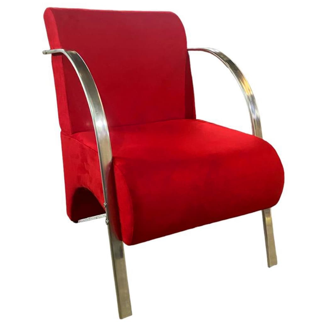Poltrona Decorativa Predoli Braço de Alumínio Suede, Recepção, Sala, Quarto, Barbeiro, Consultório