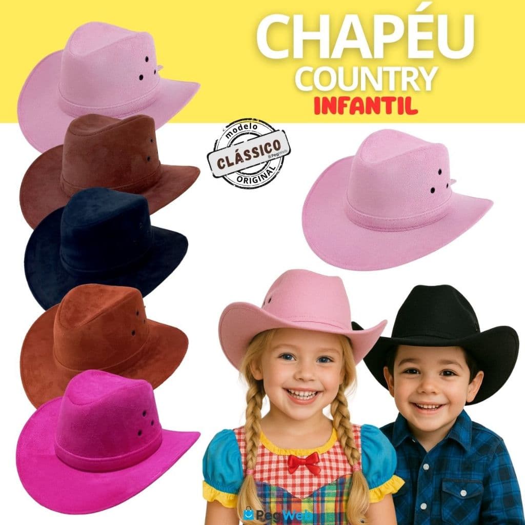 Chapéu Country Infantil Criança Cowboy Festa Junina São João Rodeio Barretos Sertanejo PEGWEB