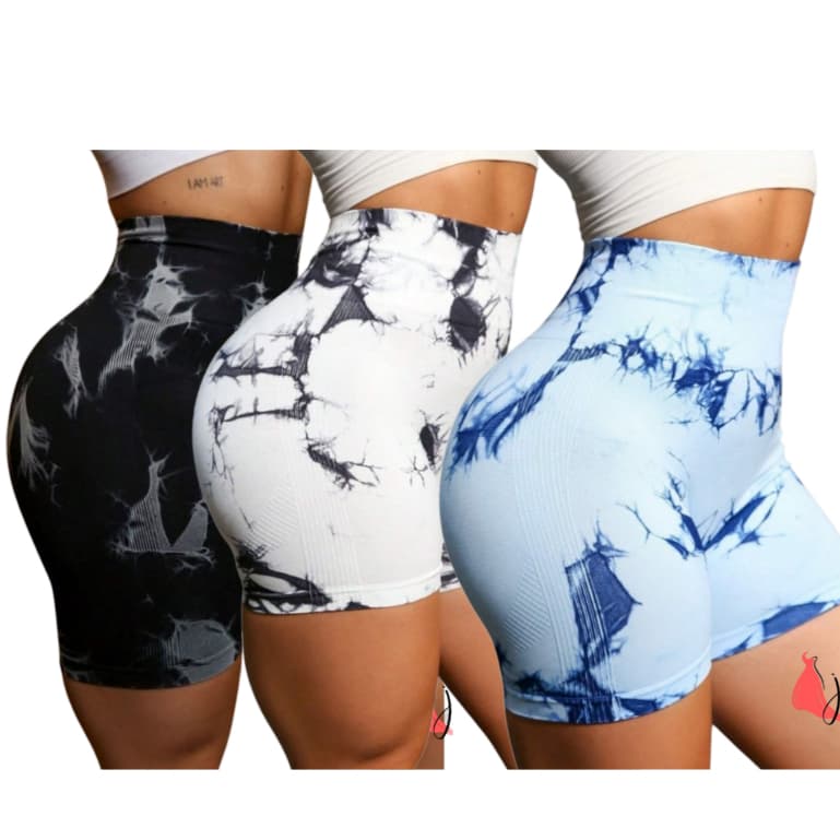 Kit Short Legging Esportiva Cintura Alta Sem Costura com Estampa Trendy Tie Dye - Efeito Realçador de Curvas