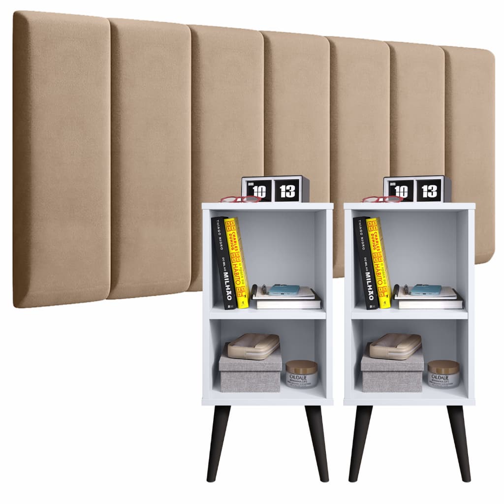 Conjunto Cabeceira Modulada 1,40 Com Mesa de Cabeceira Charme Belas Variações