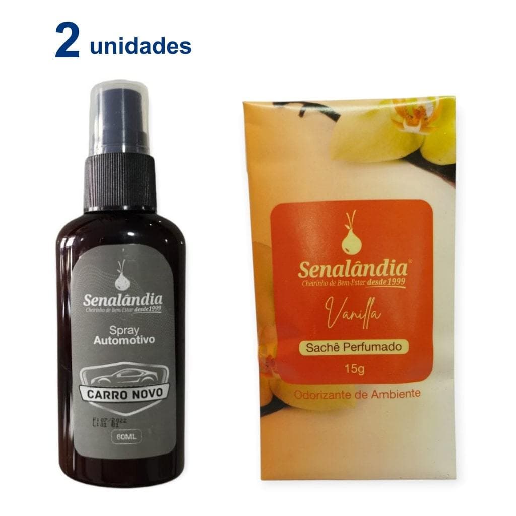 Kit Carro Perfumado com 1 Aromatizador Carro Novo 60ml + 1 Sachê Console Vanilla 15g - Envio Já