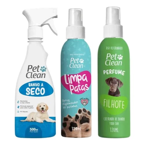 Kit Pet Clean Banho A Seco 500 Ml + Limpa Patas + Perfume